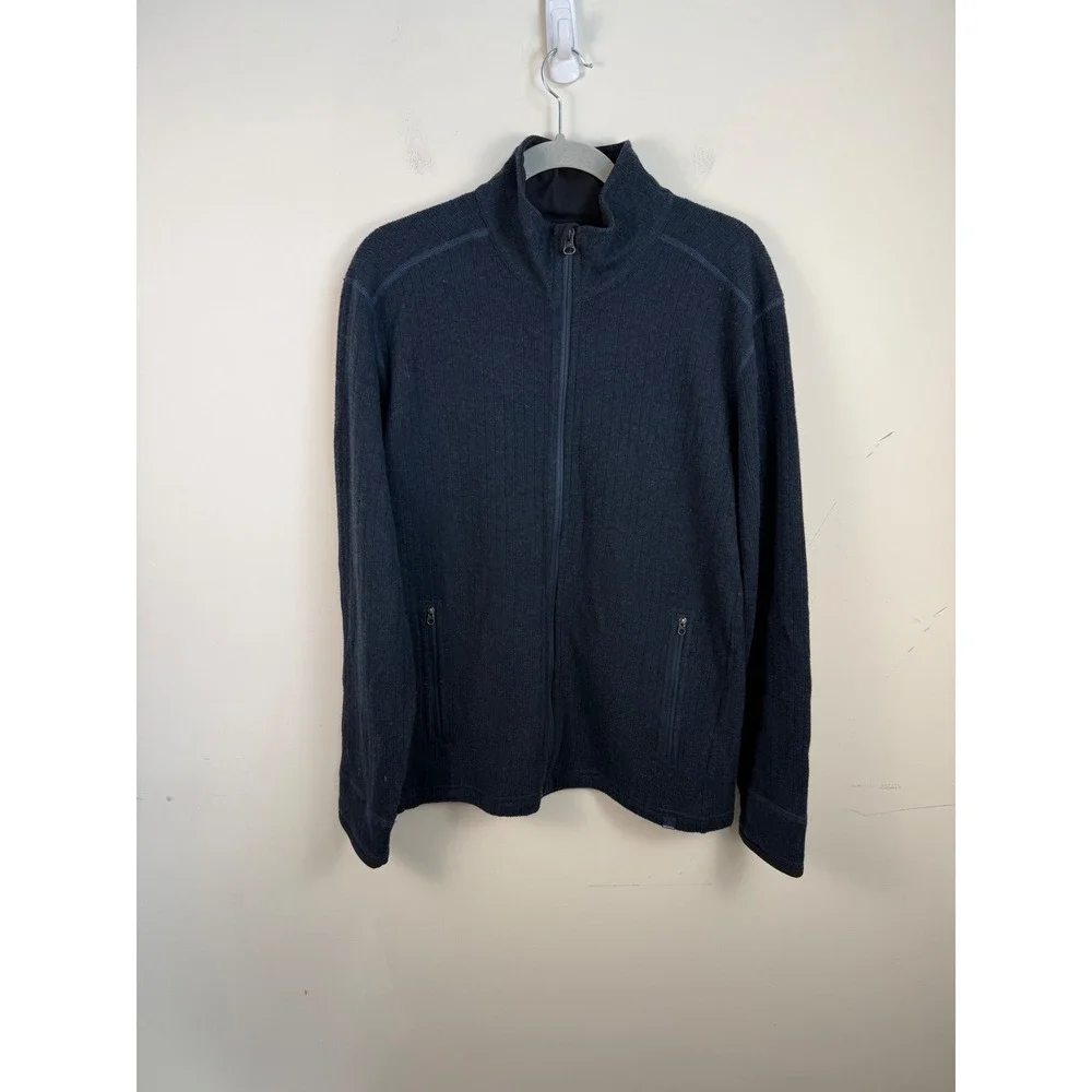 Prana Barclay Full Zip Sweater Mens Medium Charcoal Blue Recycled Wool M2BARC310